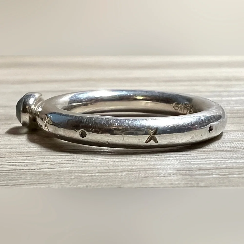 Vintage Designed Signed GK Sterling Silver Moonstone Cabochon Ring, Size 5.5